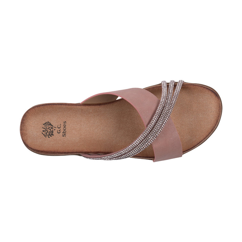 Women's Iris Blush Embellished Asymmetrical Flat Sandals