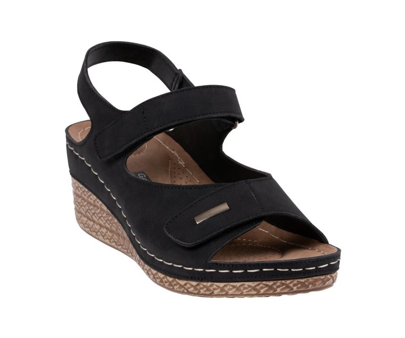 Women's Keltie Black Double Velcro Strap Wedge Sandals