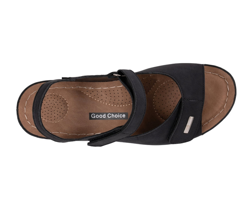 Women's Keltie Black Double Velcro Strap Wedge Sandals
