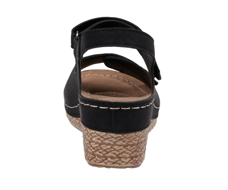 Women's Keltie Black Double Velcro Strap Wedge Sandals