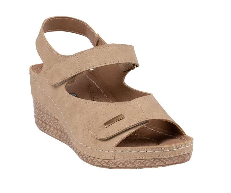 Women's Keltie Gold Double Velcro Strap Wedge Sandals