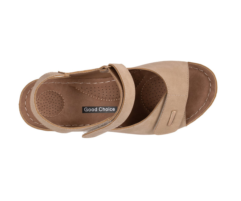 Women's Keltie Gold Double Velcro Strap Wedge Sandals