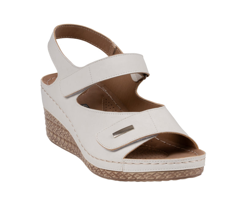 Women's Keltie White Double Velcro Strap Wedge Sandals
