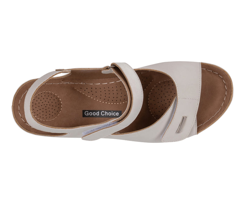 Women's Keltie White Double Velcro Strap Wedge Sandals