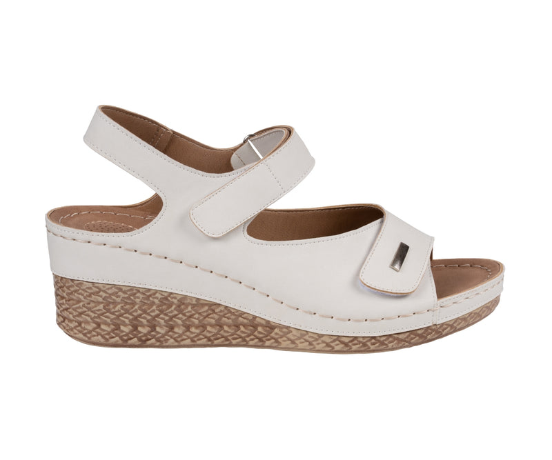 Women's Keltie White Double Velcro Strap Wedge Sandals