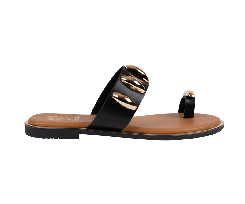 Women's Kenley Black Toe Ring Hardware Flat Sandals