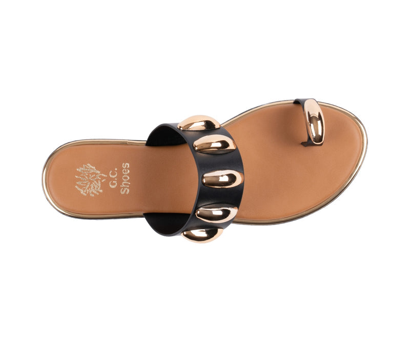 Women's Kenley Black Toe Ring Hardware Flat Sandals