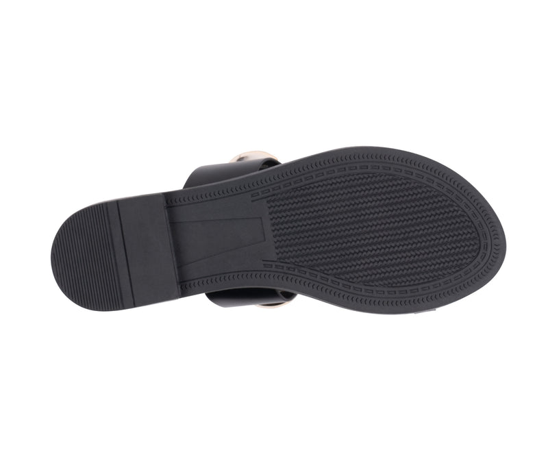 Women's Kenley Black Toe Ring Hardware Flat Sandals