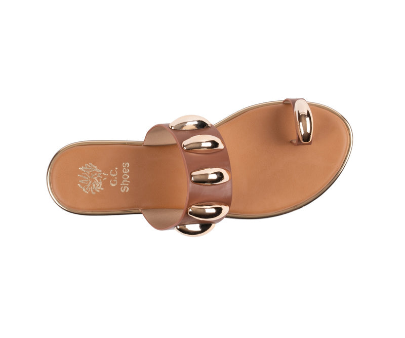Women's Kenley Tan Toe Ring Hardware Flat Sandals