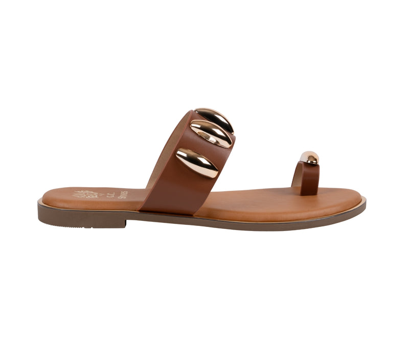 Women's Kenley Tan Toe Ring Hardware Flat Sandals