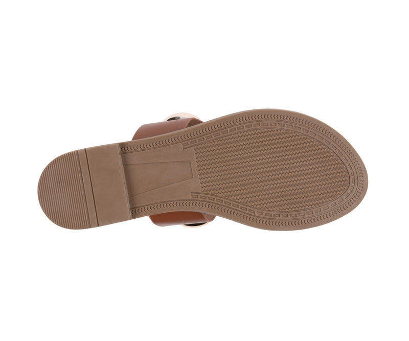 Women's Kenley Tan Toe Ring Hardware Flat Sandals
