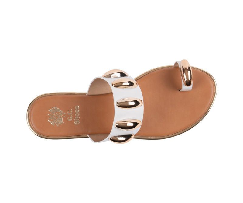 Women's Kenley White Toe Ring Hardware Flat Sandals