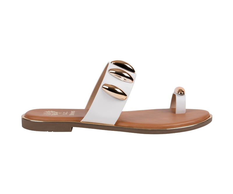 Women's Kenley White Toe Ring Hardware Flat Sandals