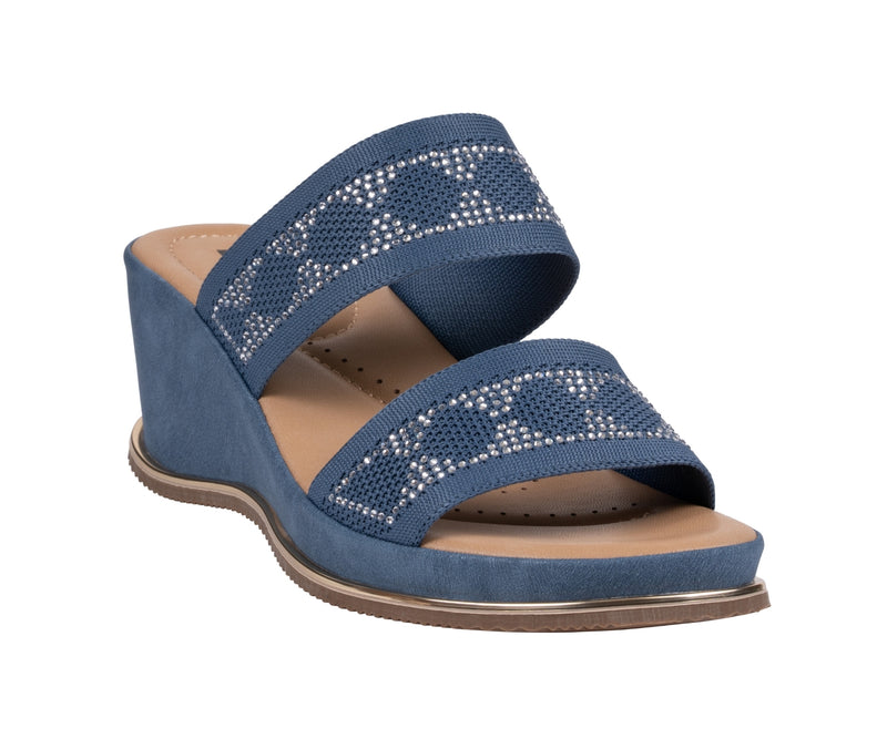 Women's Maycee Navy Embellished Knit Wedge Sandals