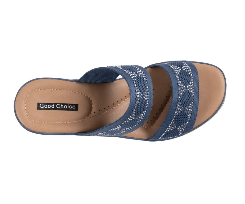 Women's Maycee Navy Embellished Knit Wedge Sandals