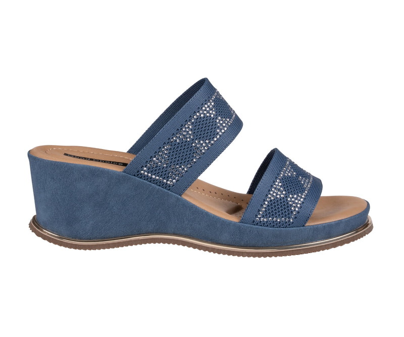 Women's Maycee Navy Embellished Knit Wedge Sandals