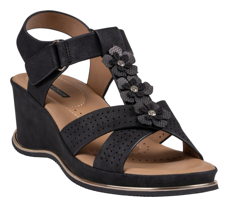 Women's Miko Black Floral Wedge Sandals
