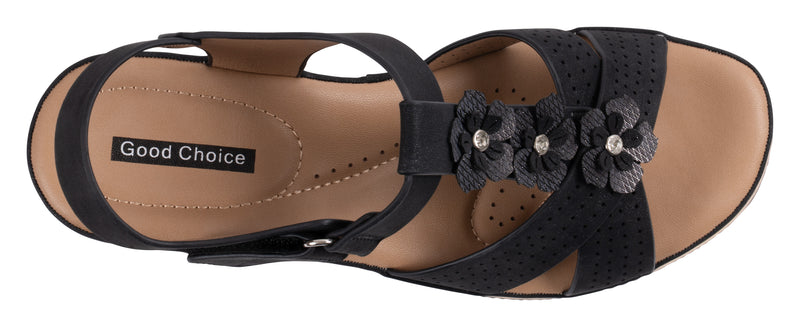 Women's Miko Black Floral Wedge Sandals