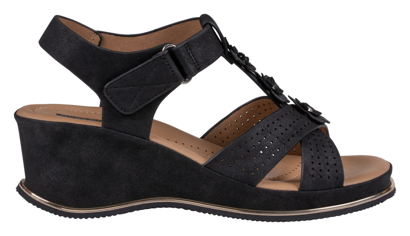 Women's Miko Black Floral Wedge Sandals