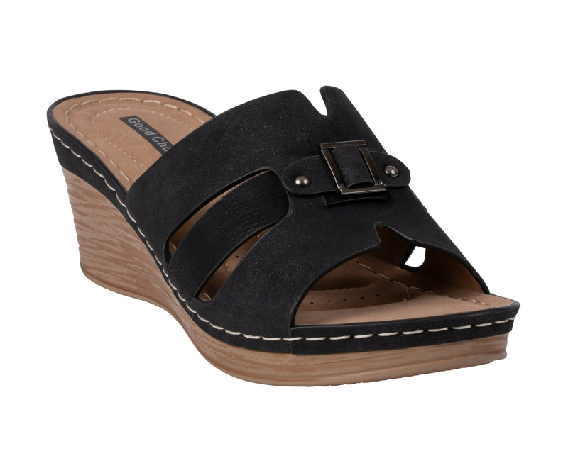 Women's Molane Black Hardware Wedge Sandals