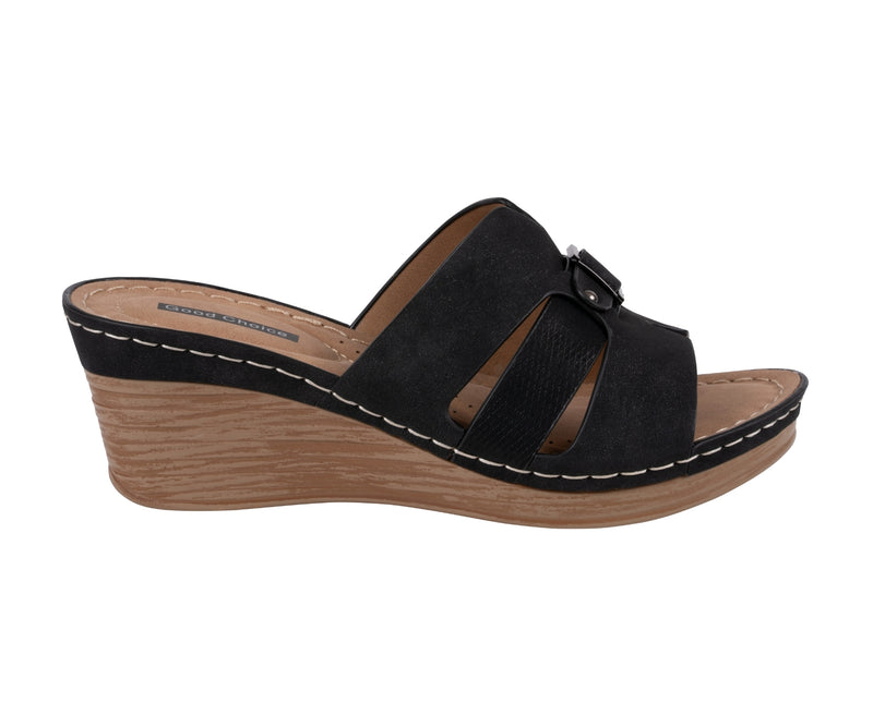 Women's Molane Black Hardware Wedge Sandals