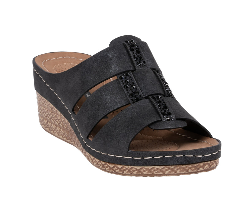 Women's Monte Black Embellished Wedge Sandals