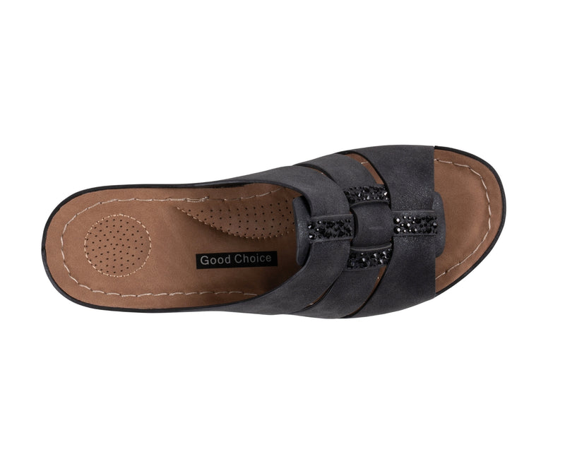 Women's Monte Black Embellished Wedge Sandals