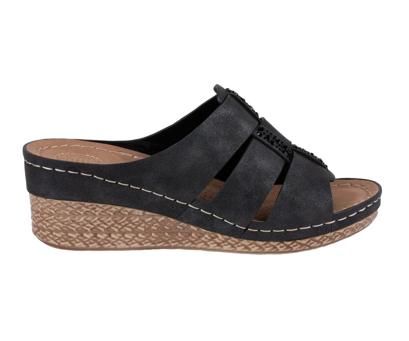 Women's Monte Black Embellished Wedge Sandals