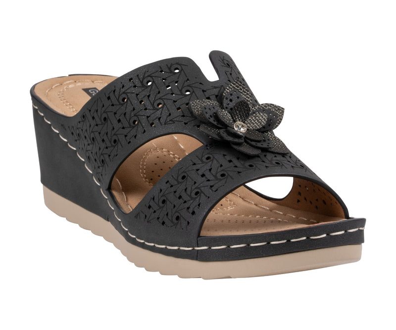 Women's Nancia Black Floral Wedge Sandals