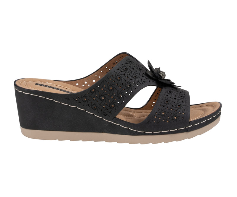 Women's Nancia Black Floral Wedge Sandals