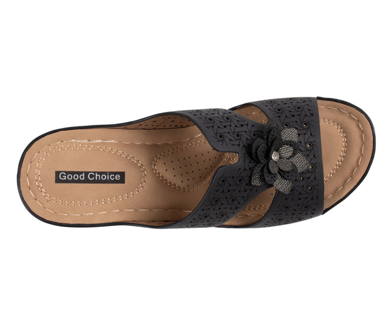 Women's Nancia Black Floral Wedge Sandals