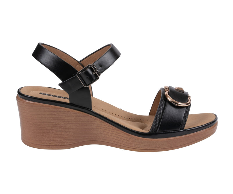 Women's Nava Black Hardware Wedge Sandals