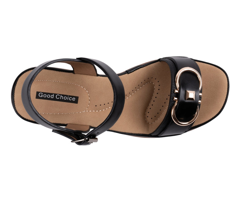 Women's Nava Black Hardware Wedge Sandals