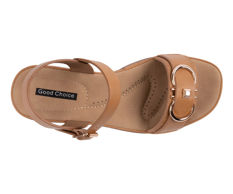 Women's Nava Tan Hardware Wedge Sandals