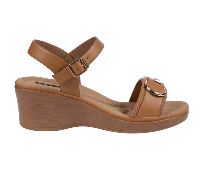 Women's Nava Tan Hardware Wedge Sandals