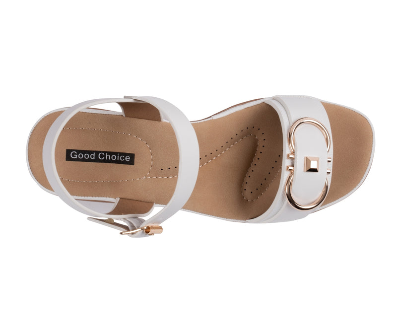 Women's Nava White Hardware Wedge Sandals