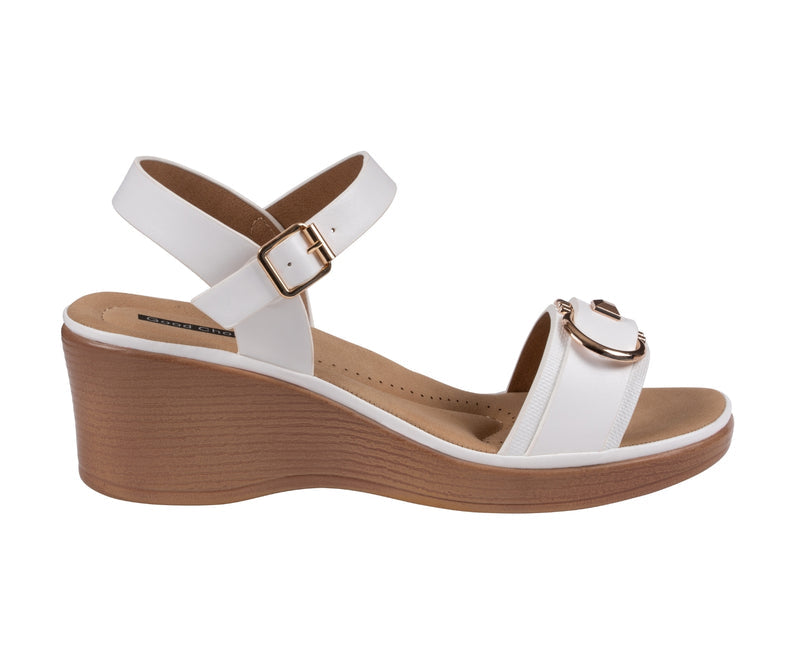 Women's Nava White Hardware Wedge Sandals
