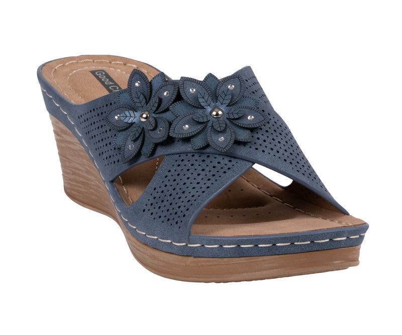 Women's Nylie Navy Floral Wedge Sandals