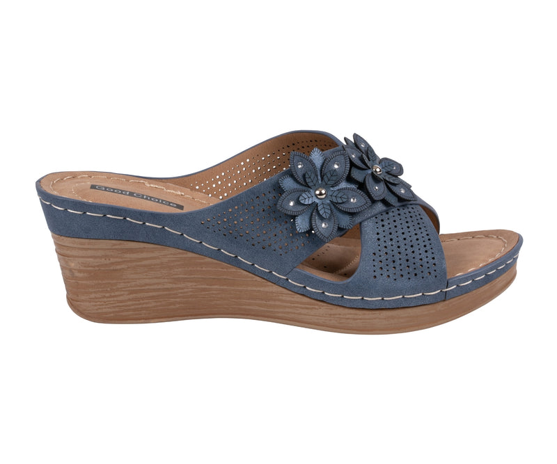 Women's Nylie Navy Floral Wedge Sandals