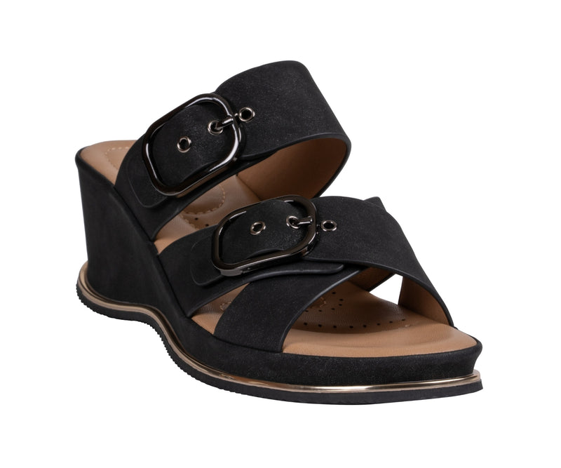 Women's Olana Black Buckle Wedge Sandals