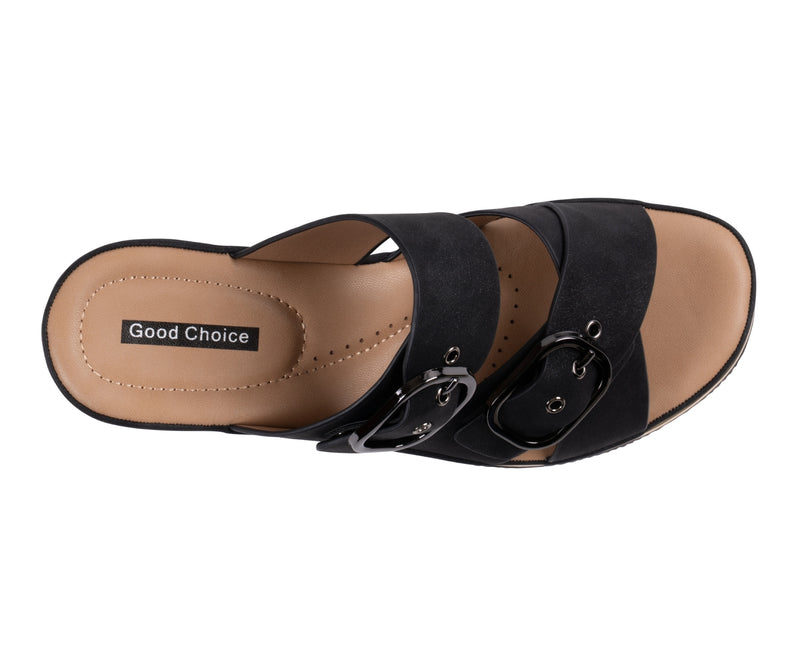 Women's Olana Black Buckle Wedge Sandals