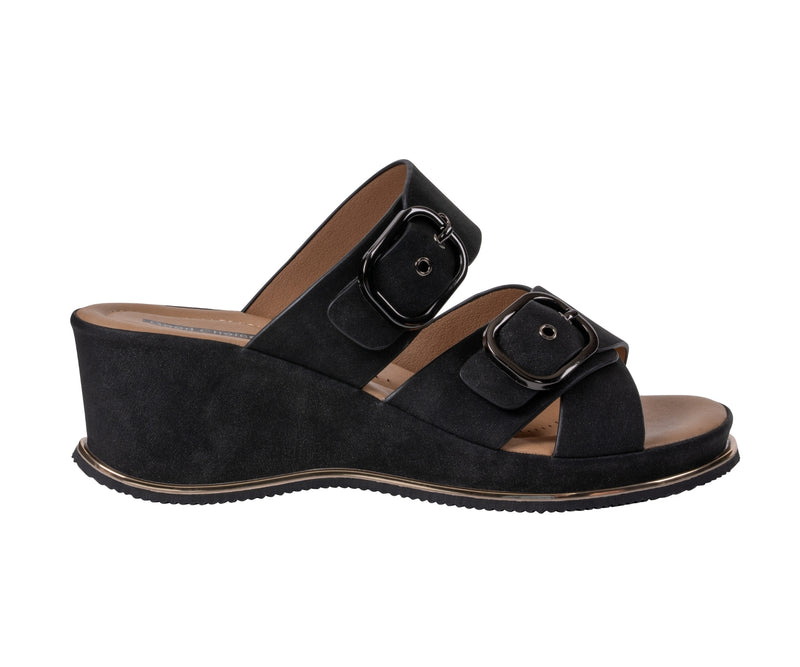 Women's Olana Black Buckle Wedge Sandals