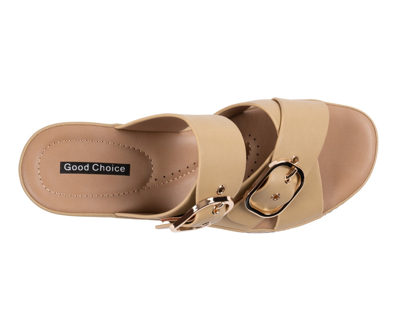 Women's Olana Gold Buckle Wedge Sandals