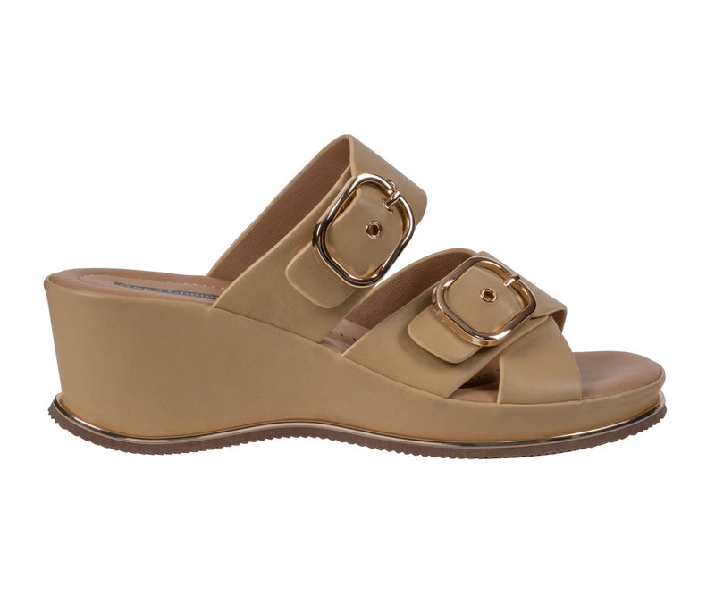 Women's Olana Gold Buckle Wedge Sandals