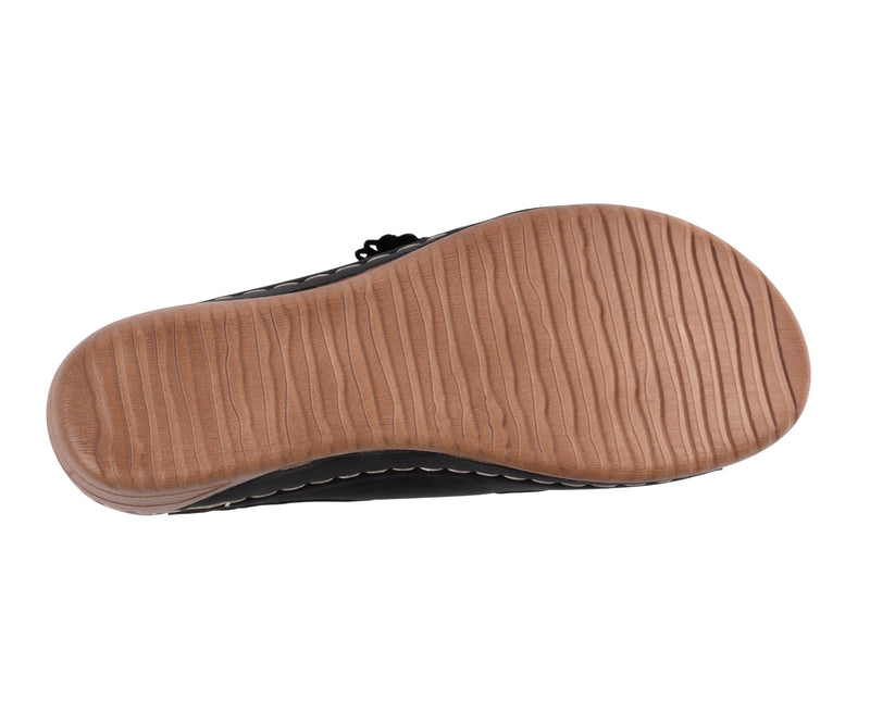 Women's Raelyn Black Double Velcro Band Rosette Comfort Sandals