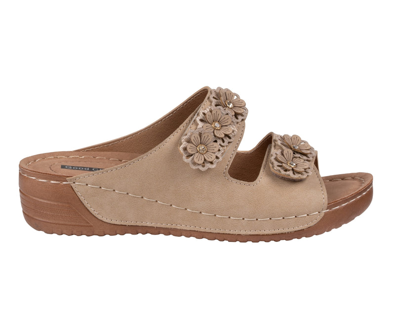Women's Raelyn Natural Double Velcro Band Rosette Comfort Sandals