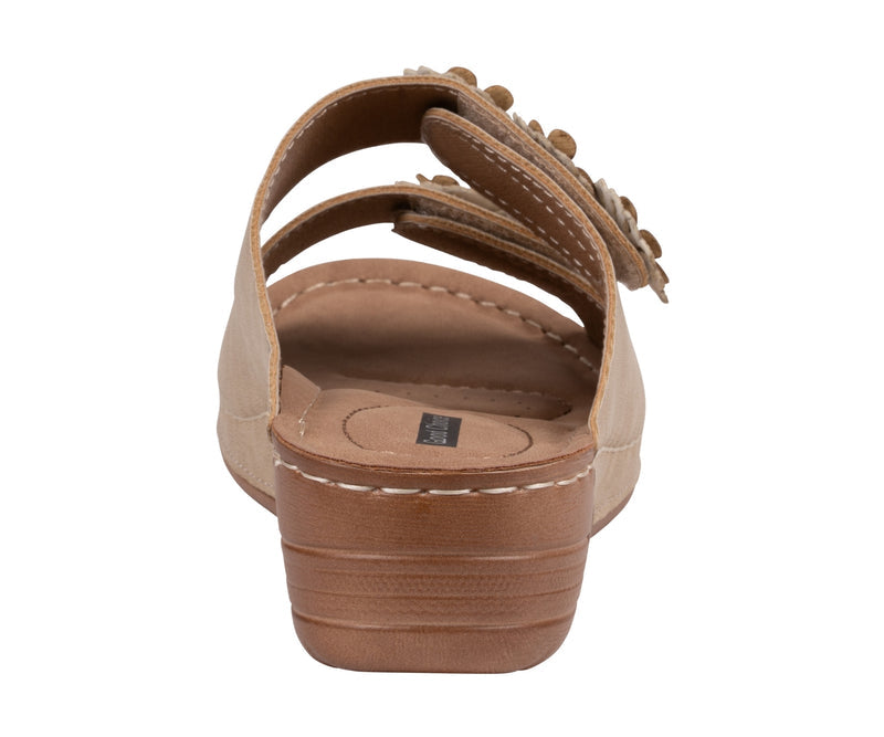 Women's Raelyn Natural Double Velcro Band Rosette Comfort Sandals
