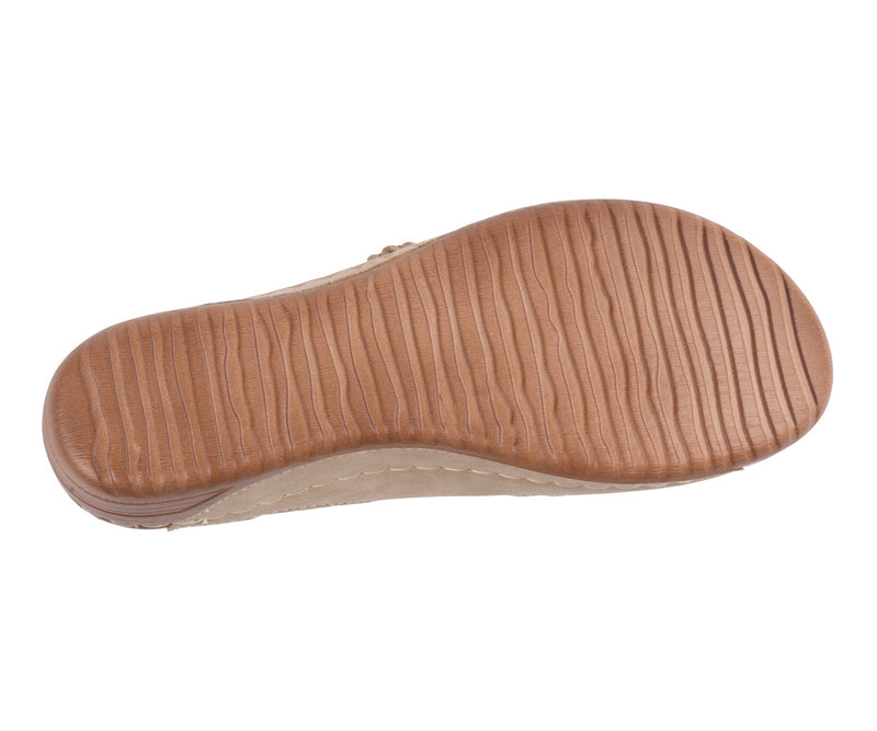 Women's Raelyn Natural Double Velcro Band Rosette Comfort Sandals