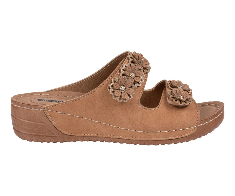Women's Raelyn Tan Double Velcro Band Rosette Comfort Sandals