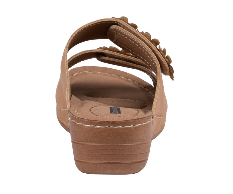 Women's Raelyn Tan Double Velcro Band Rosette Comfort Sandals